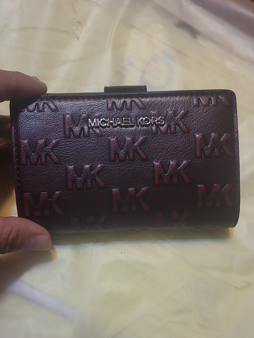Michael Kors Burgandy Embossed MK Trifold Wallet